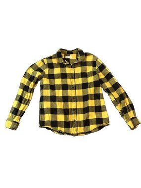 Pacsun Buffalo Plaid Flannel Shirt Womens M Black Yellow Grunge Skater 90s Alt